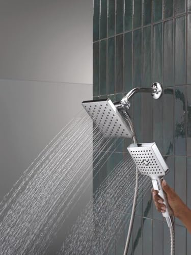 Delta Square 2-in-1 Dual Shower Head with 4-Setting HandHeld Spray, Chrome Detachable Double Shower Head with Hose, Showerhead, 1.75 GPM Flow Rate, Chrome 75755 - color: Chrome