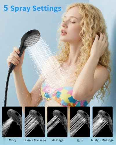Shower Head with Handheld, High Pressure Showerhead with Hose Black | 80" Extra Long Stainless Steel Hose & Adjustable Bracket, Shower Heads with ON/OFF Switch for Pets Bath - color: Matte Black, style: 6 Spray-Settings