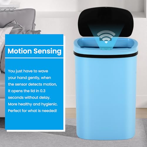 13 Gallon Trash Can | 50L Sensor Automatic Kitchen Trash Can with Lid | Touchless Garbage Bin Odor-Control for Kitchen, Office, Bedroom, Living Room (1 Pack, Blue) - color: Blue