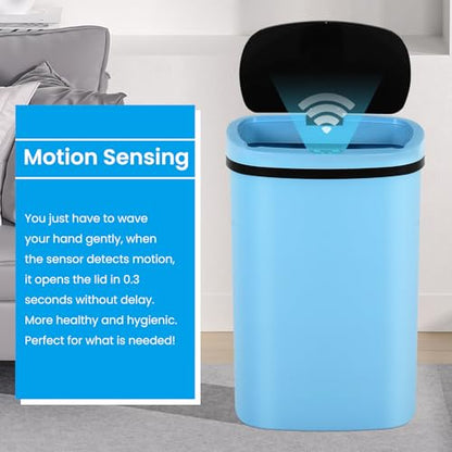 13 Gallon Trash Can | 50L Sensor Automatic Kitchen Trash Can with Lid | Touchless Garbage Bin Odor-Control for Kitchen, Office, Bedroom, Living Room (1 Pack, Blue) - color: Blue