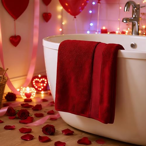 COZYART Bath Towel Set 6 PCS, Luxury Cherry Red 100% Turkish Cotton 650GSM | Soft Absorbent Quick Dry, OEKO‑Tex 100 Cert. Zero Twist Ring Spun Cotton, Plush Fluffy, Breathable Hotel Quality Towels Set - color: Cherry Red