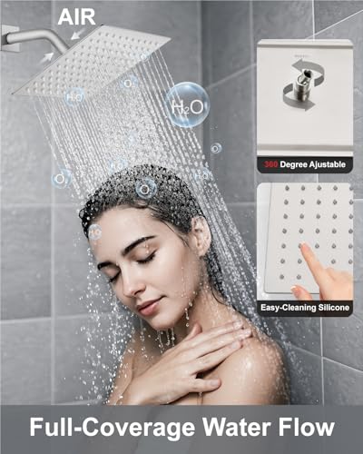 Aolemi Shower System with Rain Head and Handheld,8-Inch,Brushed Nickel | High-Pressure Shower Faucet Set with Dual-Function Handheld,Rough-In Valve,1.8 GPM,Wall-Mount Trim Kit - color: Brushed Nickel, size: 8 Inch
