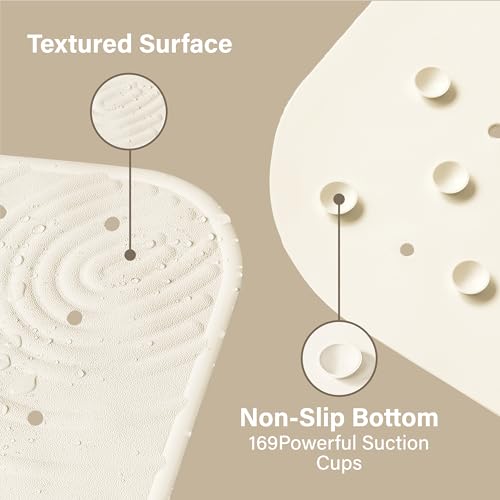 Extra Long Rubber Bathtub Mat, Non-Slip Shower Tub Mat, 39x16 Inch, Bath Tub Floor Mat with Suction Cups and Drainage Holes, Ivory White - color: Ivory White