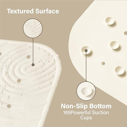 Extra Long Rubber Bathtub Mat, Non-Slip Shower Tub Mat, 39x16 Inch, Bath Tub Floor Mat with Suction Cups and Drainage Holes, Ivory White - color: Ivory White