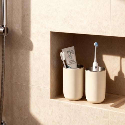 Unbreakable Stainless Steel Toothbrush Holder Tumbler Cup for Bathroom 13oz | Reusable Kids Bathroom Tumbler Cup & Tooth Brush Holder, Countertop Toothpaste Organizer Storage Set, White 2 Pack - color: White