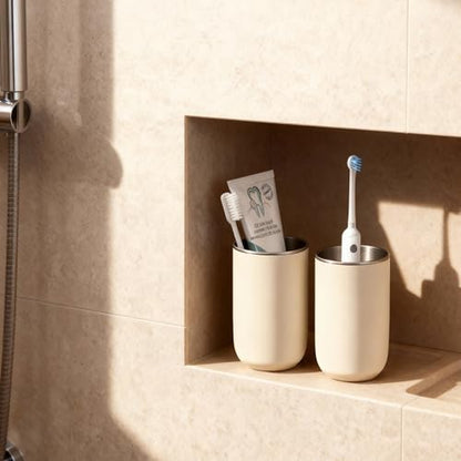 Unbreakable Stainless Steel Toothbrush Holder Tumbler Cup for Bathroom 13oz | Reusable Kids Bathroom Tumbler Cup & Tooth Brush Holder, Countertop Toothpaste Organizer Storage Set, White 2 Pack - color: White