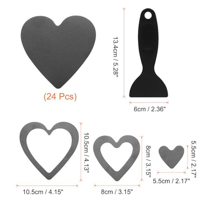 HARFINGTON 24pcs Non Slip Bathtub Stickers Bath Shower Floor 4" Anti-Slip Adhesive Sticker Tape Heart Style Decals with Scraper for Bathroom Kitchen Bathtub Treads Stairs, Gray - color: Gray