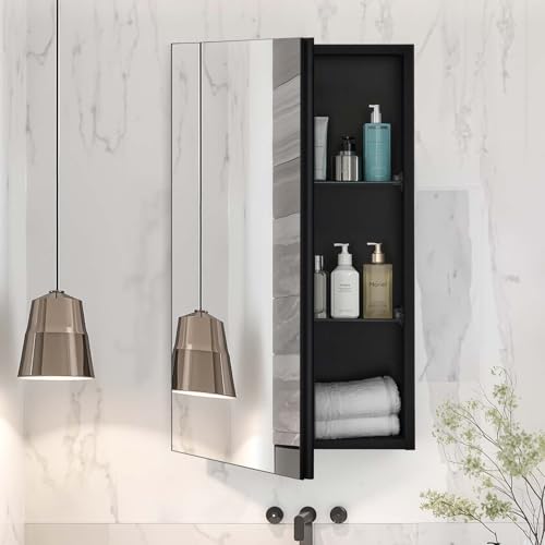 VEVOR Medicine Cabinet, 14 x 24 inches, Medicine Cabinet for Bathroom with Mirror, Aluminum Frame Bathroom Wall Cabinet, 2-Layer Adjustable Shelves, Recessed & Wall-Mounted Installation - size: 14x24in