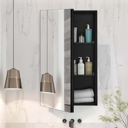 VEVOR Medicine Cabinet, 14 x 24 inches, Medicine Cabinet for Bathroom with Mirror, Aluminum Frame Bathroom Wall Cabinet, 2-Layer Adjustable Shelves, Recessed & Wall-Mounted Installation - size: 14x24in