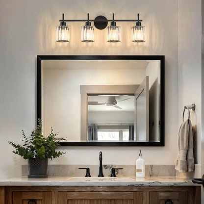 Black Bathroom Light Fixtures, Round, 4-Light | Vanity Lights with Crystal Shades, Modern Bathroom Lighting Fixtures over Mirror (Bulbs Not Included, E26) - color: Black (Round), size: 4-Light
