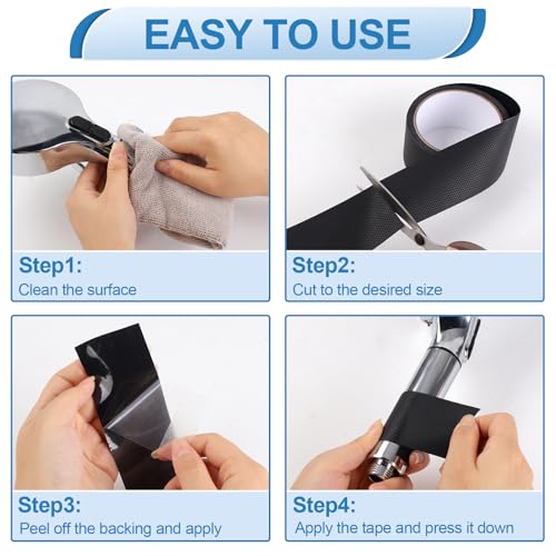 Rindion Rubber Tape, Ultra-Thin Waterproof Grip Tape 2 in x 9.8 FT, Anti-Slip Textured Rubber Grip Tape for Handles, Tools, DIY, Home Use, Comfortable in Hands (Black)