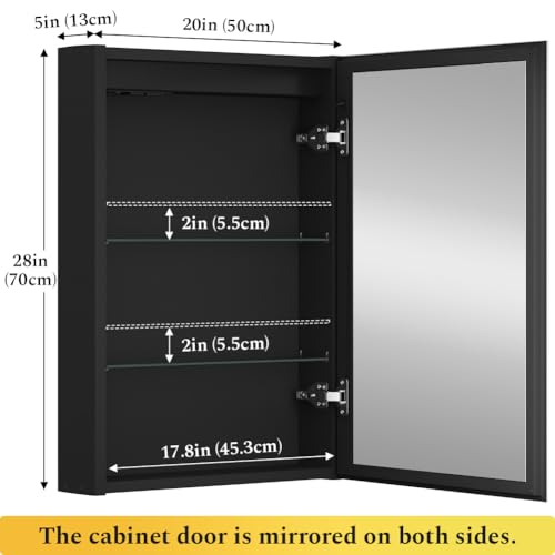 Spliceable Modular LED Lighted Bathroom Medicine Cabinet Mirror with Anti-Fog Aluminum Frame, Adjustable Lighting, Built-in Sockets & USB Ports – Wall Mounted (Right Hinge, 28" L x 20" W) - color: 20"×28" Led Right Hinge Cabinet
