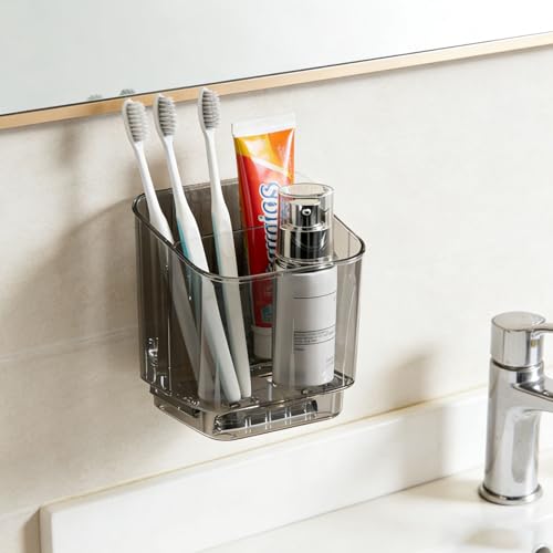 Toothbrush Holder Wall Mounted, 3 Slot Detachable Organizer with Divider and Toothpaste Holder for Electric and Manual Toothbrushes, Makeup Brush in Bathroom (Gray)