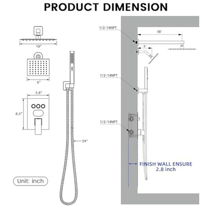Longriver 3-Push Button Shower Faucet Set Hydro Power Temperature Display | Shower System Wall Mounted 10" & 6" Shower Head with 3-Spary Handheld, Shower Fixtures with Valve and Trim Kit, Matte Black