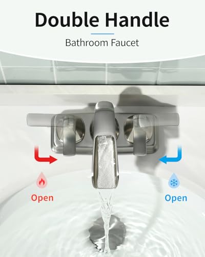 Fapully Bathroom Sink Faucet, Waterfall 4 Inch Centerset Bathroom Faucet | Brushed Nickel, 2-Handle, Lead-Free Brass Bathroom Sink Faucet, Faucet for Bathroom Sink with Pop-up Drain - color: Brushed Nickel
