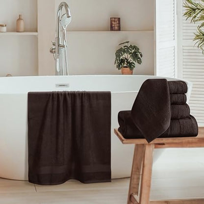 Belizzi Home 8 Piece Towel Set 100% Ring Spun Cotton, 2 Bath Towels 27x54, 2 Hand Towels 16x28 and 4 Washcloths 13x13 - Ultra Soft Highly Absorbent Machine Washable Hotel Spa Quality - Chocolate Brown - color: Chocolate Brown, size: 8 Piece Towel Set