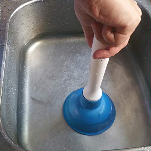 Drain Plunger, Mini Sink Unclogger, Small 4-Inch Clog Remover | Rubber Cup Hand Plumber Helper, Force Tiny Compact Tool with 9" Short Handle for Kitchen Bathroom, Toilet, Shower, Bath Tub - color: Blue