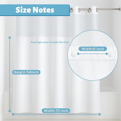 1 Pack Fabric Snap in Shower Curtain Liner Replacement, 70W x 54H | Removable & Water-Repellent,Machine Washable, with Magnets-Detachable Liner (Fit 71(W) x 74(H) with Window Shower Curtain)