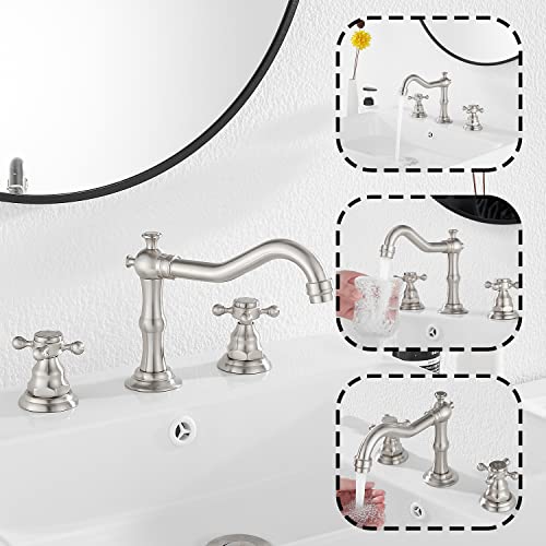 Two Handles Three Holes Faucet 8-16 inch Widespread Bathroom Sink Faucet Brushed Nickel Basin Tap Mixer Faucet Matching Metal Pop Up Drain - color: Brushed Nickel, style: Metal Cover