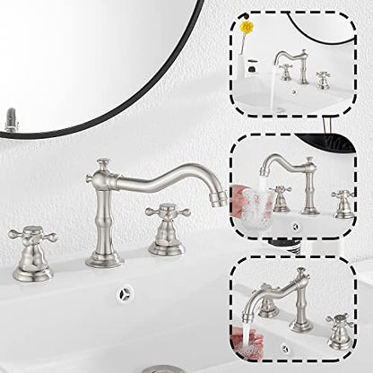 Two Handles Three Holes Faucet 8-16 inch Widespread Bathroom Sink Faucet Brushed Nickel Basin Tap Mixer Faucet Matching Metal Pop Up Drain - color: Brushed Nickel, style: Metal Cover