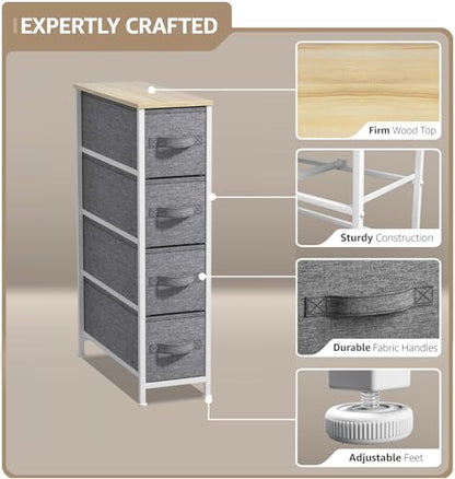 Sorbus Narrow Dresser with 4 Drawers - Vertical Slim Storage Chest of Drawers with Steel Frame, Wood Top & Easy Pull Fabric Bins for Small Spaces, Closets, Bedroom, Bathroom & Laundry (Beige) - color: Beige, style: 4 Drawer