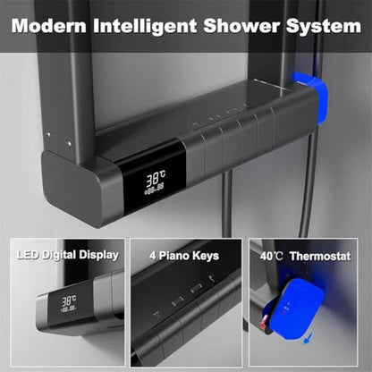 Shower Panel Tower Systems with Shelf,6 Functions Piano Key Design,Thermostatic Shower Set w/Adjustable Body Jets for Home (Grey) - color: Gray