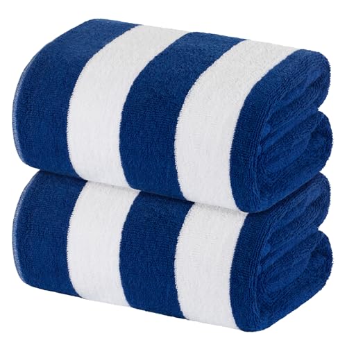 White Classic Stripe Cabana Beach Towels Oversized 2 Pack, Cotton Bath Towel Large - Luxury Plush Thick Hotel Swim Pool Towels for Adults Super Absorbent Quick Dry - 35x70 Mild Navy Blue | 2 Pack - color: Cabana Navy