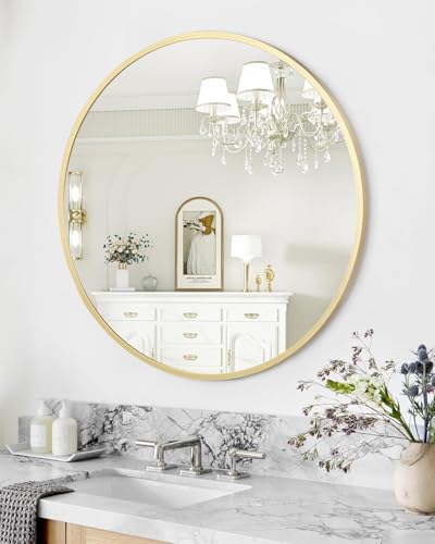 GAOMON 18 Inch Gold Round Wall Mirror, Metal Frame Mirror | Rust Resistant Aluminum Frame / Modern Round Mirror Design / Easy Wall Mount Installation