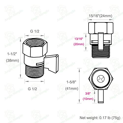 Angle Simple Shower Flow Control Valve, Water Shut Off Valve, Titanium Gold | Brass Water Flow Restrictor, G 1/2 Pressure Reducer for Handheld Shower Head or Bidet Sprayer - color: Titanium Gold