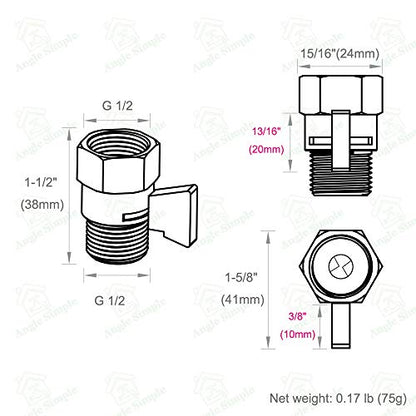 Angle Simple Shower Flow Control Valve, Water Shut Off Valve, Titanium Gold | Brass Water Flow Restrictor, G 1/2 Pressure Reducer for Handheld Shower Head or Bidet Sprayer - color: Titanium Gold