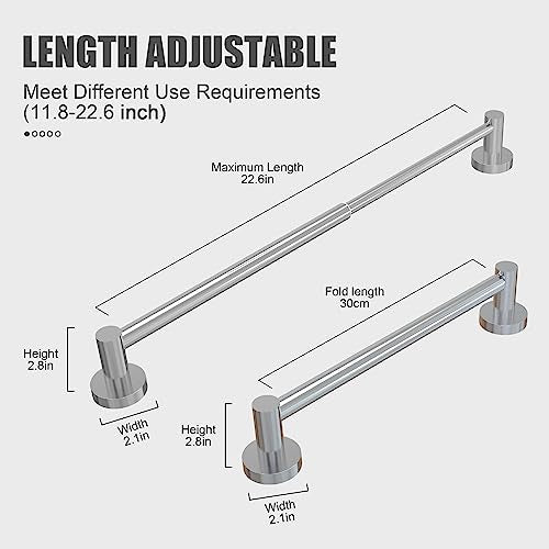 Towel Bar - Adjustable 304 Stainless Steel Towel Holder for Bathroom | Sturdy and Rustproof Wall Mounted Towel Rack for Bathroom Accessories(11.8inch-22.6inch) , Polished Silver - color: Polished Silver
