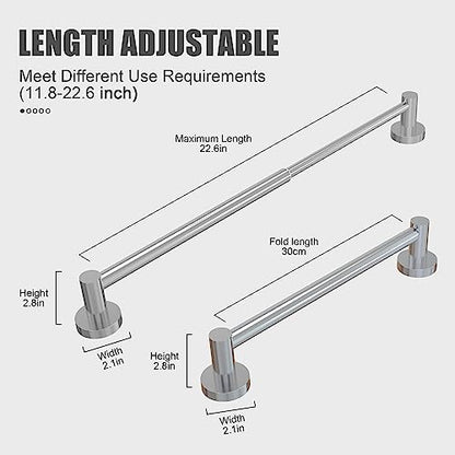 Towel Bar - Adjustable 304 Stainless Steel Towel Holder for Bathroom | Sturdy and Rustproof Wall Mounted Towel Rack for Bathroom Accessories(11.8inch-22.6inch) , Polished Silver - color: Polished Silver