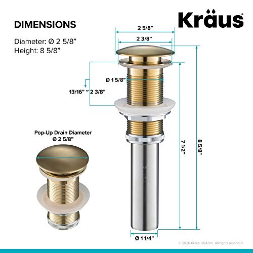 KRAUS Pop-Up Drain, Fits Sinks with 1.75 in. Drain Opening, Brushed Gold,PU-10BG - color: Brushed Gold, size: 8 5/8 Inch