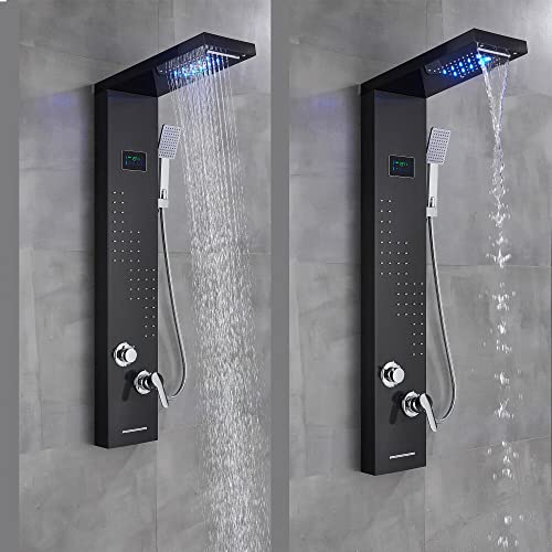 LED Light Shower Panel Tower Rainfall Waterfall Shower Head with Jets Body System Jet