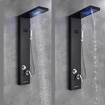 LED Light Shower Panel Tower Rainfall Waterfall Shower Head with Jets Body System Jet