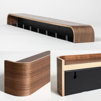 Kazai. Wall-Mounted Coat Rack 'Toke' - Modern Design with Hidden Wall Hooks - Solid Wood Veneer Panel Hanger - Walnut - color: Walnut, size: 8 Hooks
