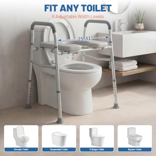 Garvee Toilet Safety Rails - Adjustable Height & Width, | 350lb Capacity, Foldable Bathroom Grab Bars for Seniors, Elderly, Disabled, Pregnant Women, Post-Surgery Recovery