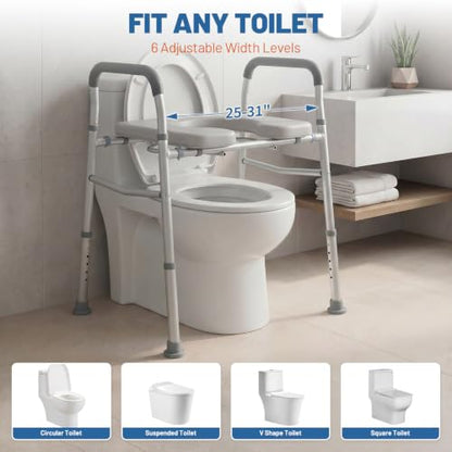 Garvee Toilet Safety Rails - Adjustable Height & Width, | 350lb Capacity, Foldable Bathroom Grab Bars for Seniors, Elderly, Disabled, Pregnant Women, Post-Surgery Recovery