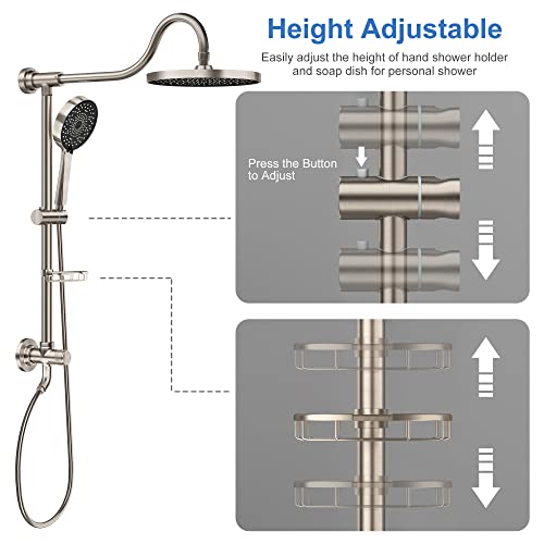 Tearel 9 Inches Rainfall Shower Head and Handheld Showerhead Combo Shower System with Slide Bar, Brushed Nickel - color: Brushed Nickel