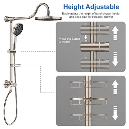 Tearel 9 Inches Rainfall Shower Head and Handheld Showerhead Combo Shower System with Slide Bar, Brushed Nickel - color: Brushed Nickel