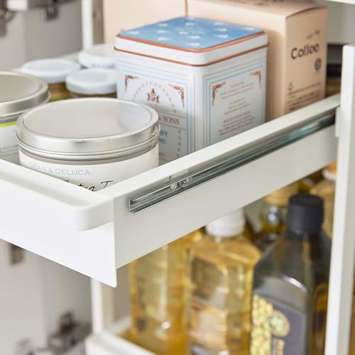Yamazaki Home Under-Sink Rack, Two-Tier with Pull-Out Shelf, Steel, White | Versatile under-sink rack features a two-tier organization system with sliding drawers. Adds practical everyday storage. - color: White