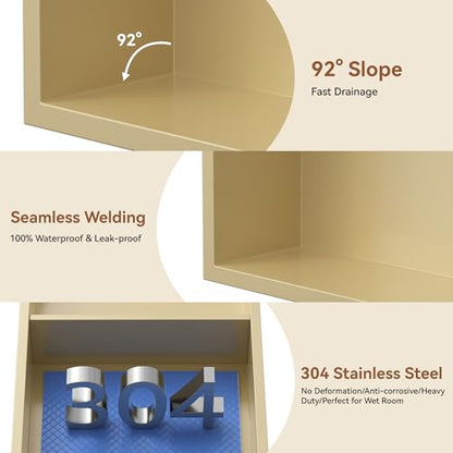 SUPERFLO Arched 12"×24" Matte Gold Stainless Steel Shower Niche for Bathroom Shower Wall, No Tile Needed Shower Shelves, Recessed Wall Niche, Double Shelves - color: Matte Gold-arched, size: 24x12" Double Shelf
