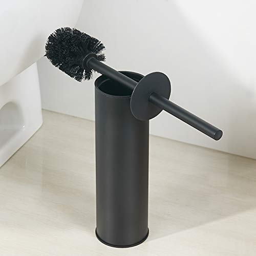 BGL Stainless Steel Toilet Brush with Holder, 2 Black Bristle Heads - color: Matte Black