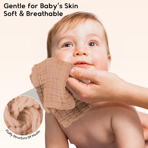 Unnivoll Muslin Burp Cloths Baby 12''X12'', Baby Washcloths 6 Pack, 100% Cotton Baby Wash Cloths Absorbent and Soft for Newborn Infants Kids Boys Girls - Gradient Brown - color: Gradient Brown