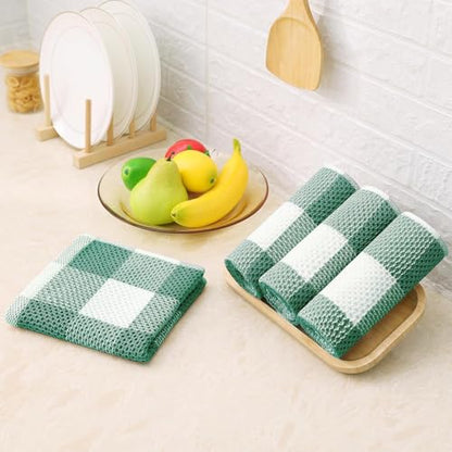 Homaxy 100% Cotton Waffle Weave 4 Pack Kitchen Towels, 13" x 28 | White & Dark Green, Waffle Weave, Plaid, Super Soft and Absorbent Dish Towels, Quick Drying - color: White & Dark Green, size: 13 x 28 - 4 Pack
