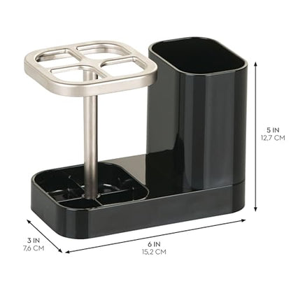 iDesign Toothbrush Holder, Black/Matte Satin | 4 Divided Sections - color: Black