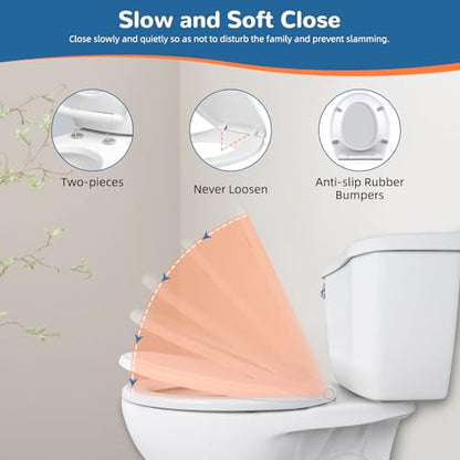 Universal Round Toilet Seat Soft Close Cover, 4 PCS Toilet Bolts, White | One-Click Quick-Release Toilet Seat Replacement with Bumpers, Compatible with TOTO, Gerber, Kohler, Never Loosen Slow Close - style: 16.5" Round with 2 Sets of Bolts