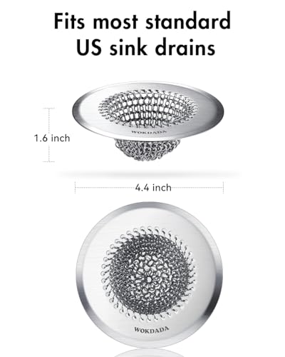 Kitchen Sink Drain Strainer Stopper,Patented Reversible Chain Mesh Basket | Kitchen Sink Accessories,Easy Clean,Fast Drainage,Rust-Proof,Odor-Blocking Seal,4.4" Large Capacity Food Catcher,Anti-Clog - color: Dark Gray Silver
