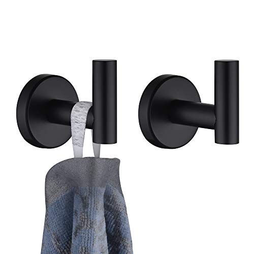 JQK Black Bathroom Towel Hook, Coat Robe Clothes Hook for Bathroom Kitchen Garage Wall Mounted (2 Pack), 304 Stainless Steel Matte Black, TH100-PB-P2 - color: Black, size: 2 Pack