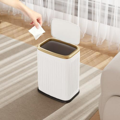 TIPGO Bathroom Trash Can with Lid, 2.1 Gallon / 8 Liter Small Garbage Can, Press Top Bin, Stainless Steel Wastebasket with Pop-Up Lid for Bedroom, Living Room, Office (White) - color: White
